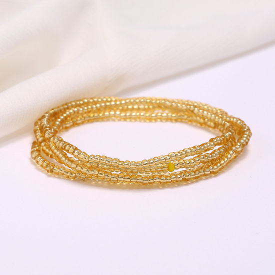 Изображение Стеклянные Многослойное ожерелье из бисера на талии и цепочке для живота Желтый 80см длина, 2 ШТ