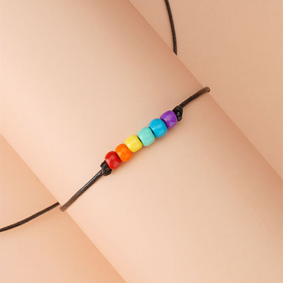 ガラス+ポリエステル 編組ブレスレット 多色 調整可能 30cm - 18cm長さ、 1 セット ( 2個/セット） の画像