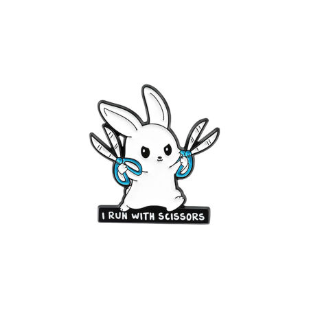 Image de Broche Epingle Lapin Ciseaux Noir & Blanc Émail 31mm x 28mm, 1 Pièce