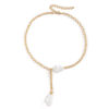 Picture of Baroque Y Shaped Lariat Necklace Gold Plated White Imitation Pearl 40cm(15 6/8") long, 1 Piece
