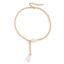 Image de Collier Lariat en Forme de Y Baroque Doré Blanc Imitation Perles 40cm long, 1 Pièce