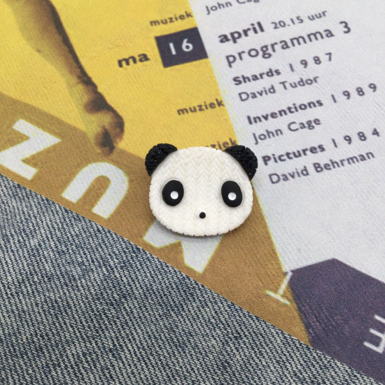 Picture of Plastic Pin Brooches Panda Animal Black & White 2.5cm, 1 Piece