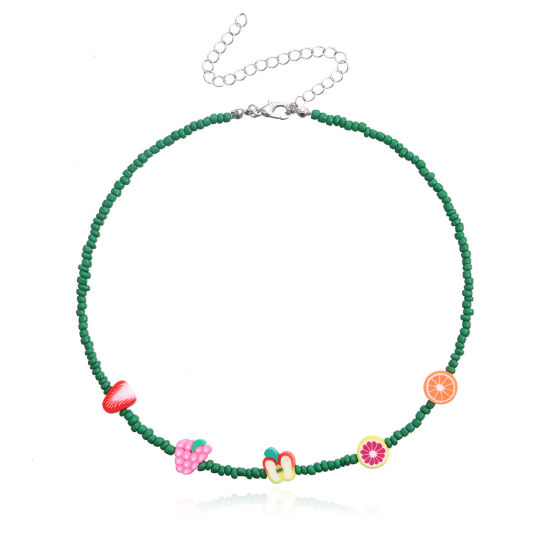 Picture of Plastic Cute Beaded Necklace Green Fruit At Random 35cm(13 6/8") long, 1 Piece