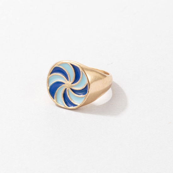 Picture of Unadjustable Rings Gold Plated Blue Enamel Windmill 17mm(US Size 6.5), 2 PCs