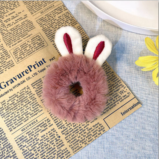 Picture of Plush Hair Ties Band Dark Pink Rabbit Animal 10.5cm, 1 Piece