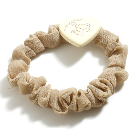 Picture of Cute Ponytail Holder Hair Ties Band Scrunchies Khaki Heart Bear 6.5cm Dia., 1 Piece