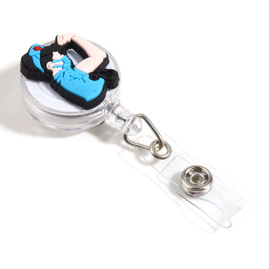 Picture of Plastic Medical Retractable ID Badge Card Holder Reels Clips Nurse Round Blue 11.6cm, 1 Piece