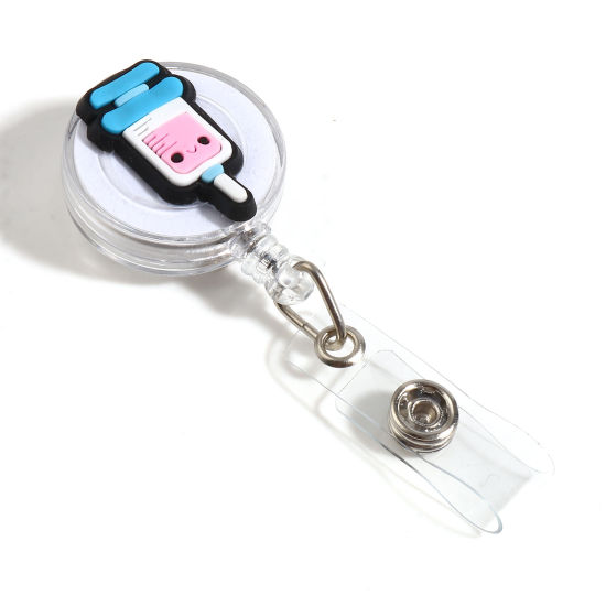 Picture of Plastic Medical Retractable ID Badge Card Holder Reels Clips Syringe Round Multicolor 11.6cm, 1 Piece