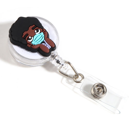 Picture of Plastic Medical Retractable ID Badge Card Holder Reels Clips Boy Round Coffee 11.6cm, 1 Piece
