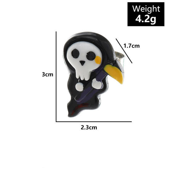 Picture of Resin Open Rings Black & White Halloween Ghost 17mm(US Size 6.5), 1 Piece