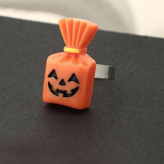 Picture of Resin Open Rings Orange Halloween Pumpkin 17mm(US Size 6.5), 1 Piece