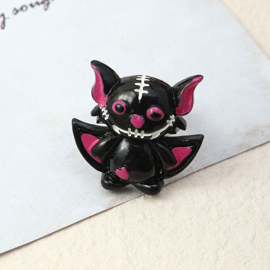 Picture of Resin Open Rings Black Halloween Bat Animal 17mm(US Size 6.5), 1 Piece
