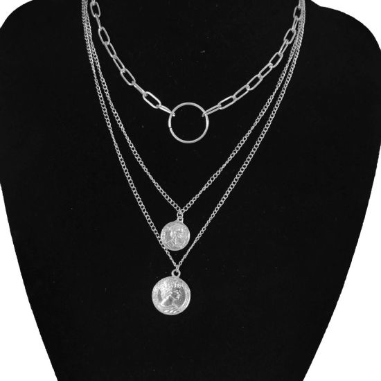 Picture of Multilayer Layered Necklace Silver Tone Round Head Portrait 1 Piece