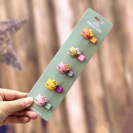 Immagine di Acrilato + Tessuto Forcina Multicolore Gatto 3.7cm , 1 Serie ( 5 Pz/Serie)