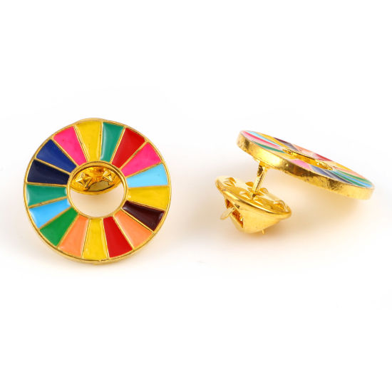 Imagen de Pin Broches Anillo Chapado en Oro Multicolor Esmalte 20mm Dia., 1 Unidad