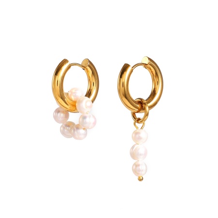 Immagine di Ecologico Elegante Barocco Placcato Oro 18K Bianco Acciaio Inossidabile 304 & Perla Naturale Baroque Orecchini Asimmetrici Per Donne Anniversario 27.5x12mm 42x12mm, 1 Paio