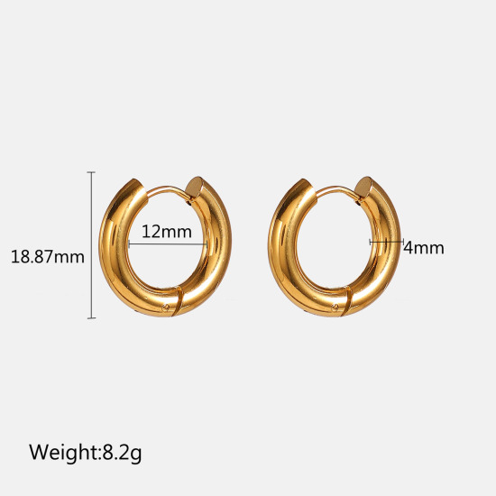 Immagine di 1 Paio Placcatura Sottovuoto Semplice & Casual Elegante Placcato Oro 18K 304 Acciaio Inossidabile Anello Orecchini Circolari Per Donne Festa 18.9mm x 12mm