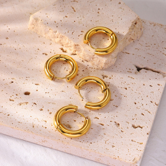 Immagine di 1 Paio Placcatura Sottovuoto Semplice & Casual Elegante Placcato Oro 18K 304 Acciaio Inossidabile Anello Orecchini Circolari Per Donne Festa 18.9mm x 12mm