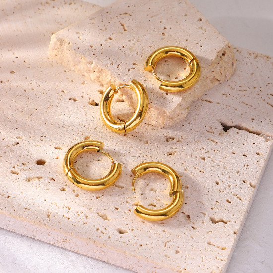 Immagine di 1 Paio Placcatura Sottovuoto Semplice & Casual Elegante Placcato Oro 18K 304 Acciaio Inossidabile Anello Orecchini Circolari Per Donne Festa 18.9mm x 12mm
