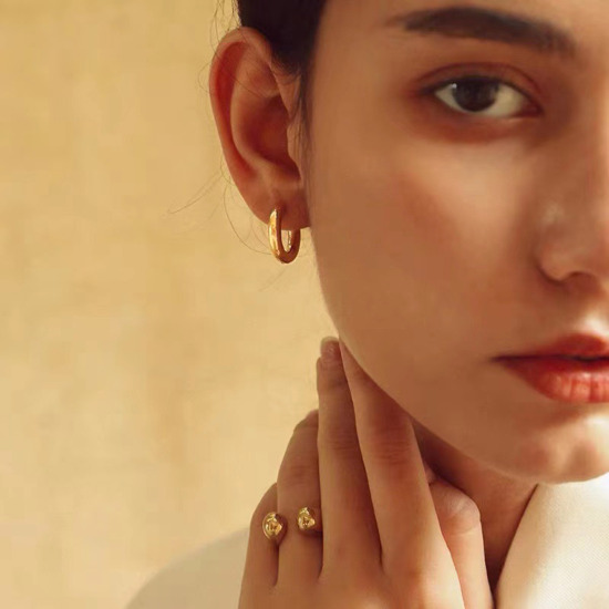 Immagine di 1 Paio Placcatura Sottovuoto Semplice & Casual Elegante Placcato Oro 18K 304 Acciaio Inossidabile Anello Orecchini Circolari Per Donne Festa 18.9mm x 12mm