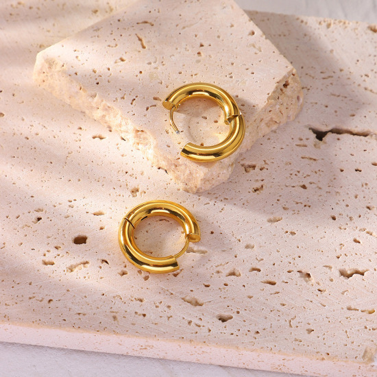 Immagine di 1 Paio Placcatura Sottovuoto Semplice & Casual Elegante Placcato Oro 18K 304 Acciaio Inossidabile Anello Orecchini Circolari Per Donne Festa 18.9mm x 12mm