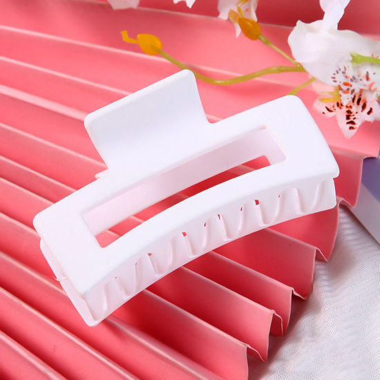 Picture of 1 Piece Plastic Hair Claw Clips Clamps White Rectangle Frosted 8.5cm
