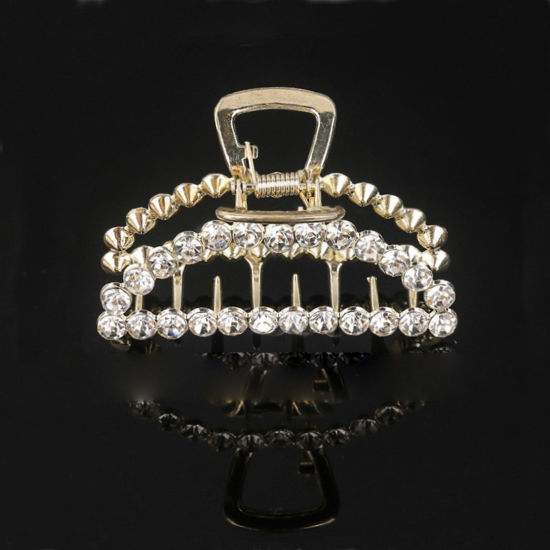 Image de Pinces à Cheveux en Alliage de Zinc Doré Demi Lune à Strass Transparent 7.7cm, 1 Pièce