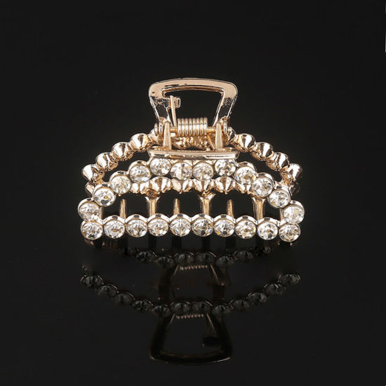 Image de Pinces à Cheveux en Alliage de Zinc Doré Demi Lune à Strass Transparent 5cm, 1 Pièce