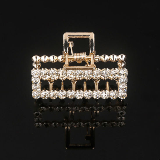 Image de Pinces à Cheveux en Alliage de Zinc Doré Rectangle à Strass Transparent 5cm, 1 Pièce