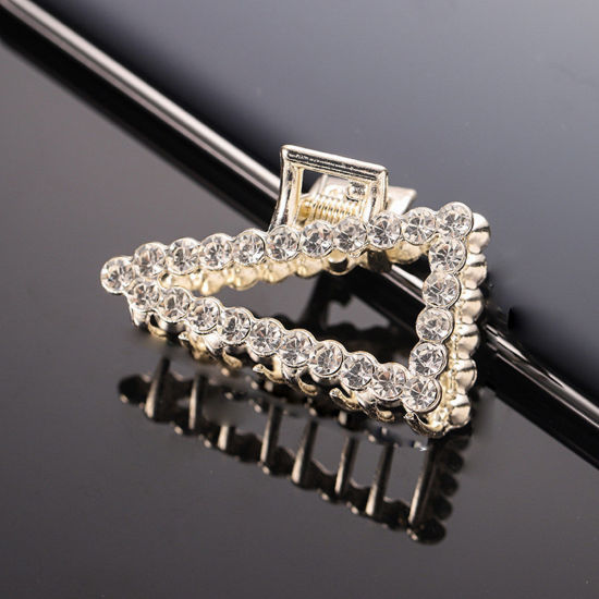 Image de Pinces à Cheveux en Alliage de Zinc Doré Triangle à Strass Transparent 5cm, 1 Pièce