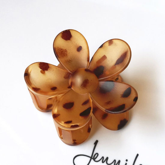 Picture of ABS Hair Clips Dark Khaki Flower Spot 7cm x 7cm, 1 Piece