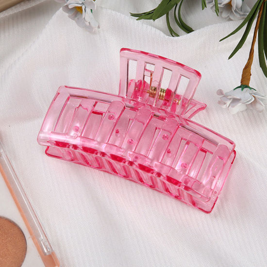 Picture of Plastic Hair Clips Pink Rectangle Hollow 8.5cm x 5cm, 1 Piece