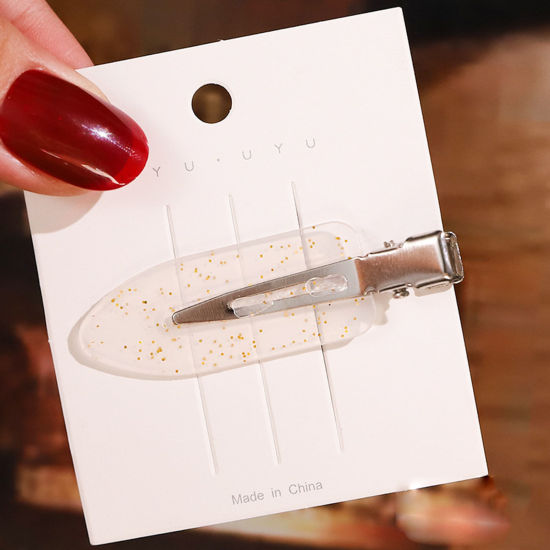 Bild von Harz Nicht markierend Haarklammer Weiß Blätter Glitzert 6cm, 10 Stück