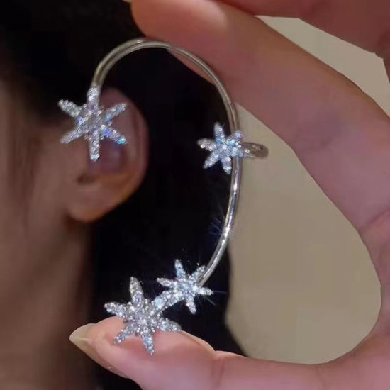 Bild von Kupfer Voll-Ohr Ohrring Clip für Linkes Ohr Silberfarbe Weihnachten Schneeflocke Einstellbar 5.5cm x 4cm , 1 Stück Transparent Rhinest