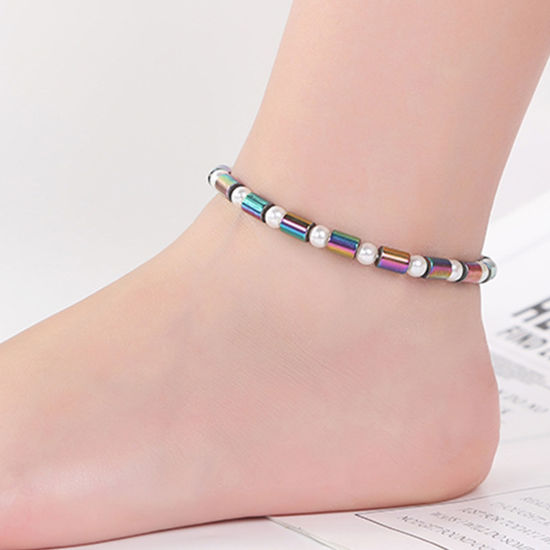 Picture of 1 Piece Hematite Therapy Health Weight Loss Energy Slimming Lymphatic Drainage Magnetic Beaded Anklet AB Color 7cm Dia.