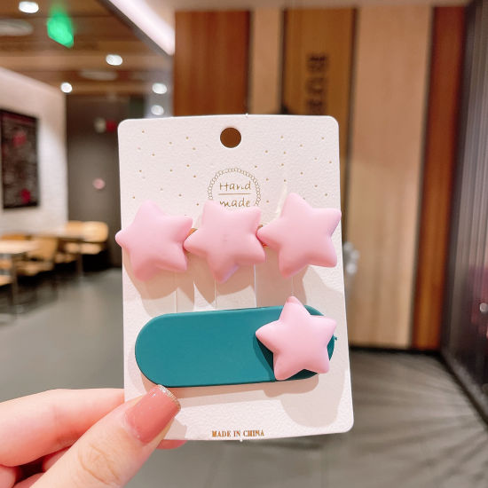 Imagen de Acrílico Pinzas de pelo Rosado Estrellas de cinco puntos 6.5cm, 1 Paquete ( 2 Unidades/Paquete)
