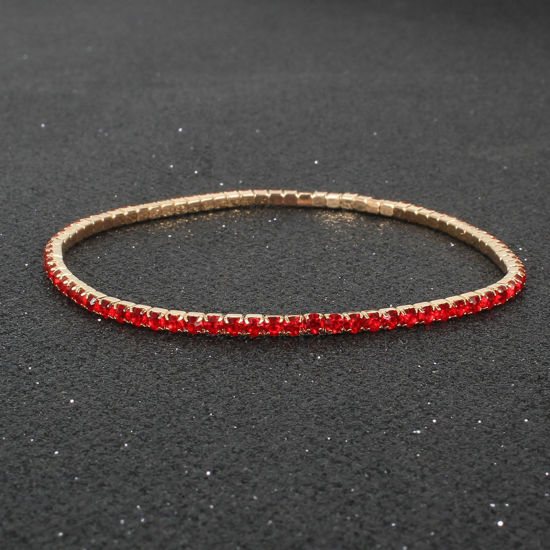 Picture of Shining Rhinestone Simple Bracelets Gold Plated Red Elastic 8cm Dia., 1 Piece