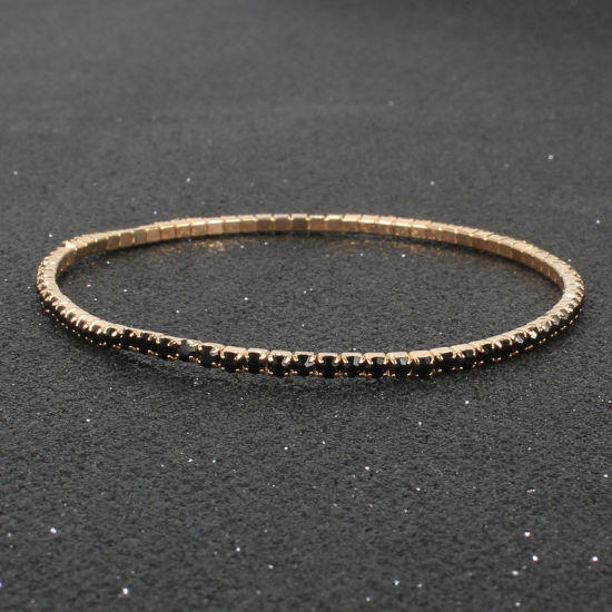 Picture of Shining Rhinestone Simple Bracelets Gold Plated Black Elastic 8cm Dia., 1 Piece
