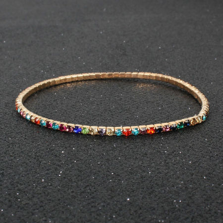Picture of Shining Rhinestone Simple Bracelets Gold Plated Multicolor Elastic 8cm Dia., 1 Piece