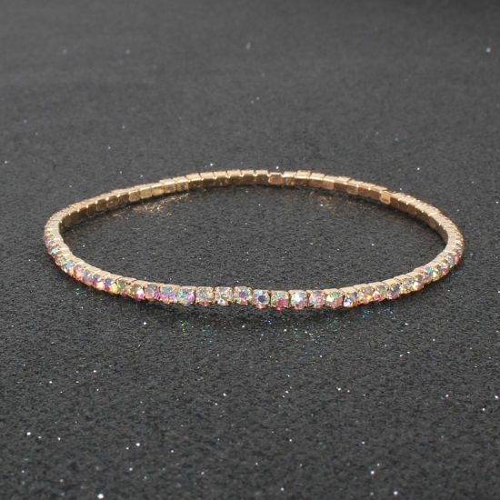 Picture of Shining Rhinestone Simple Bracelets Gold Plated AB Color Elastic 8cm Dia., 1 Piece