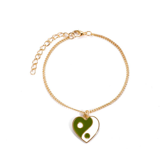 Picture of Religious Anklet Gold Plated Heart Yin Yang Symbol Enamel 20cm(7 7/8") long, 1 Piece