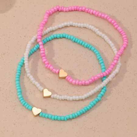 Picture of Seed Beads Boho Chic Bohemia Anklet Multicolor Heart 19cm(7 4/8") long, 1 Set ( 3 PCs/Set)