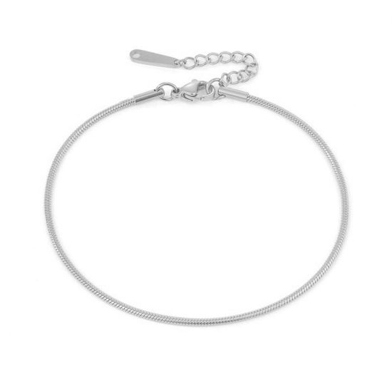 Picture of Stainless Steel Snake Chain Anklet Silver Tone 23cm(9") long, 1 Piece