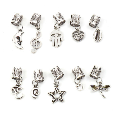 Zamak Cuentas Dreadlock para Trenzar el Cabello Nota musical Luna Plata Antigua 3.6cm x 1cm - 1.9x0.7cm, 1 Juego ( 10 Unidades/Juego)