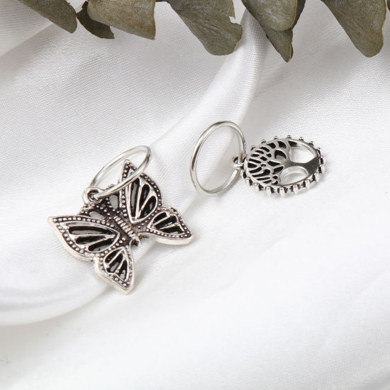 Picture of Zinc Based Alloy Hair Braiding Dreadlock Beads Butterfly Animal Shell Antique Silver Color 4.5x1.6cm - 2.7x1.4cm, 1 Set ( 10 PCs/Set)