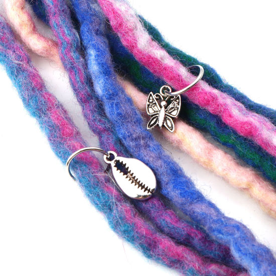 Picture of Zinc Based Alloy Hair Braiding Dreadlock Beads Butterfly Animal Shell Antique Silver Color 4.5x1.6cm - 2.7x1.4cm, 1 Set ( 10 PCs/Set)