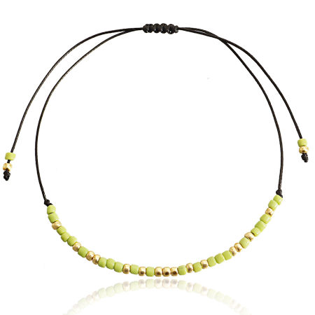Picture of Acrylic Boho Chic Bohemia Dainty Bracelets Delicate Bracelets Beaded Bracelet Gold Plated Grass Green Round Adjustable 38cm(15") long, 1 Piece