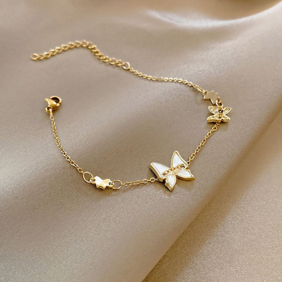 Picture of 1 Piece Brass Exquisite Bracelets Butterfly Animal Gold Plated 15.5cm(6 1/8") long