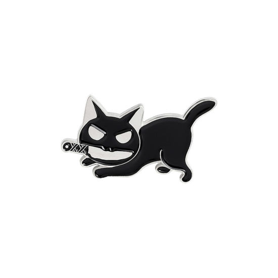 可愛い かわいい キュート ブローチ ナイフ 猫 黒 エナメル 2.8cm x 1.8cm、 1 個 の画像