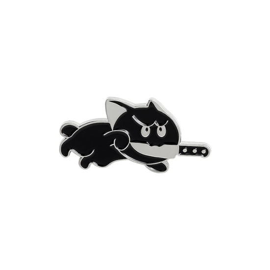 可愛い かわいい キュート ブローチ ナイフ 猫 黒 エナメル 3cm x 1.5cm、 1 個 の画像